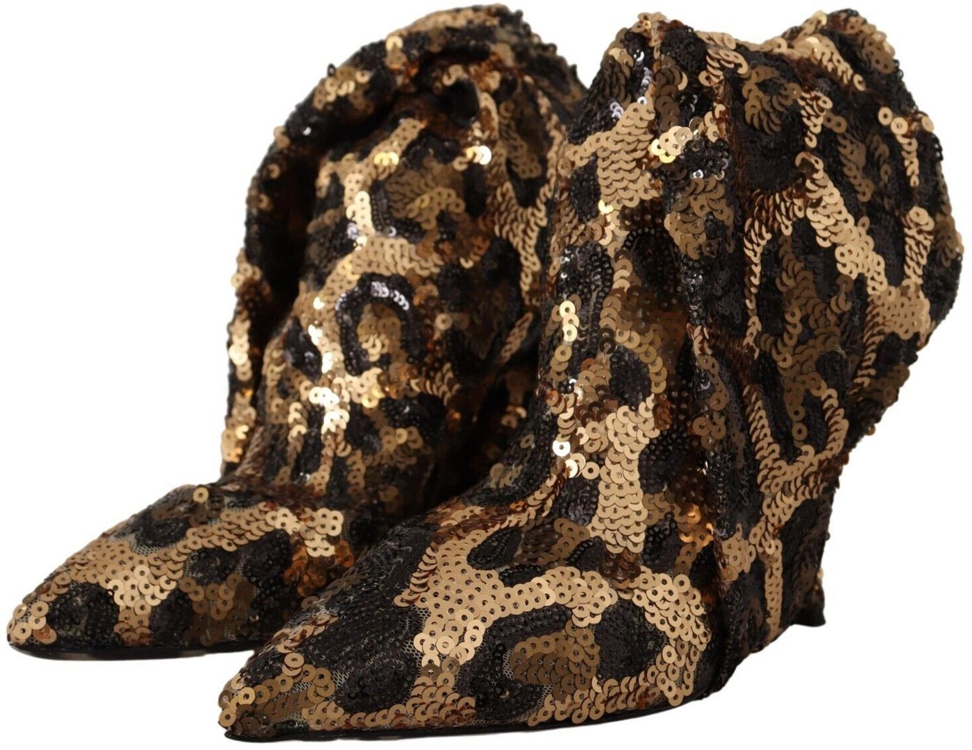 Dolce & Gabbana Gold Leopard Sequins Heels Boots Shoes