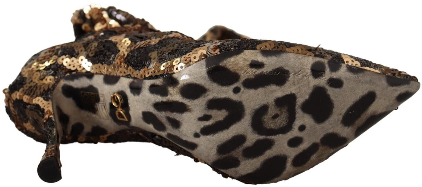 Dolce & Gabbana Gold Leopard Sequins Heels Boots Shoes