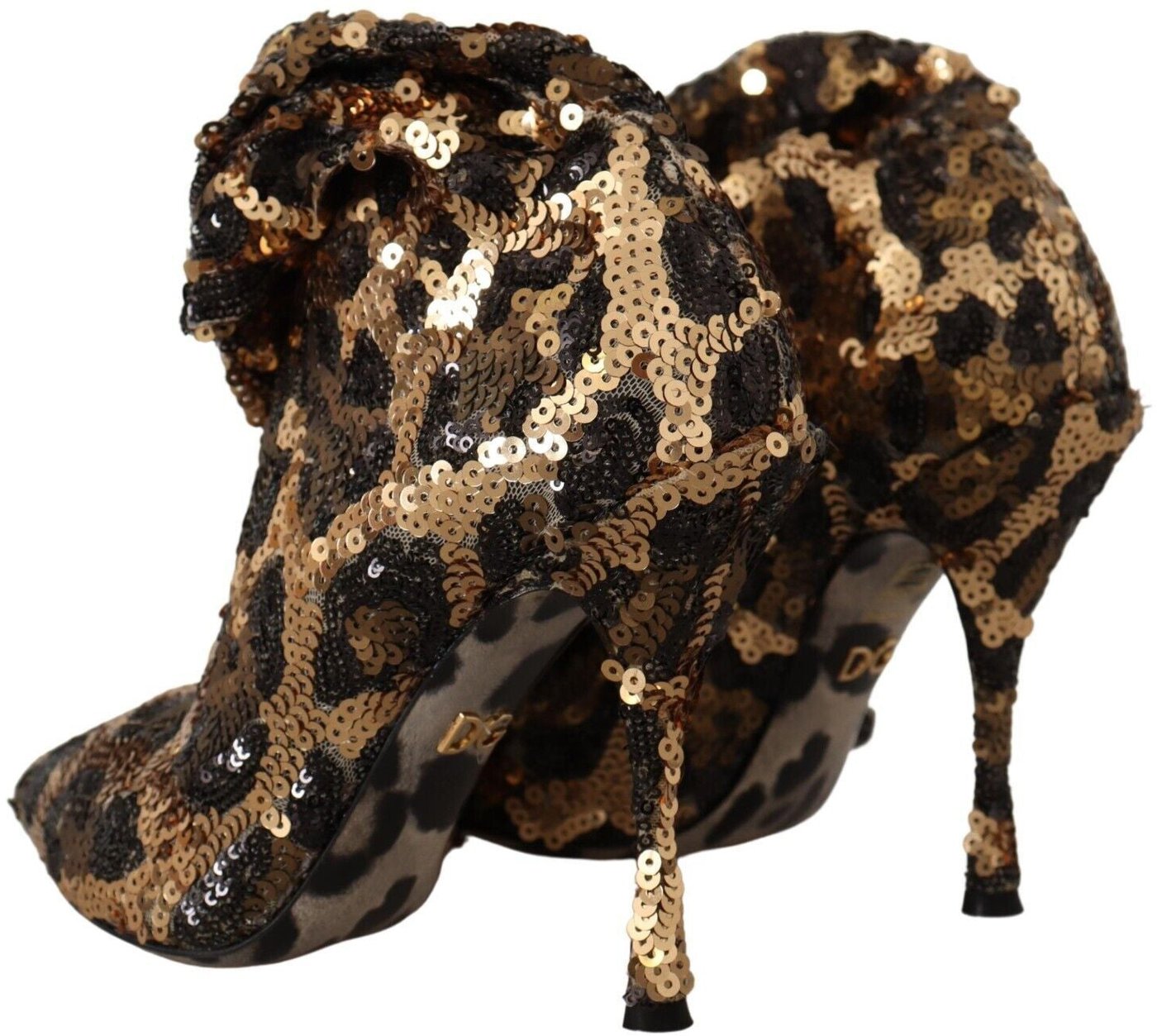 Dolce & Gabbana Gold Leopard Sequins Heels Boots Shoes