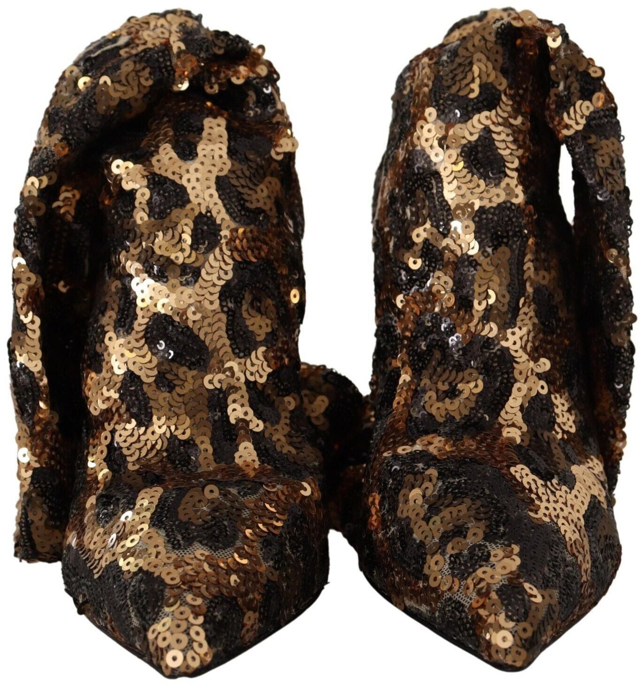 Dolce & Gabbana Gold Leopard Sequins Heels Boots Shoes