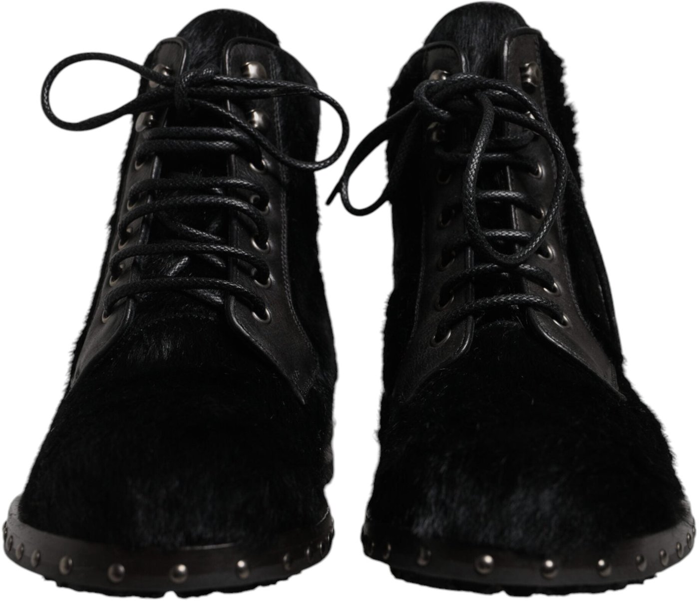 Dolce & Gabbana Black Pony Style Leather Mid Calf Boots Shoes
