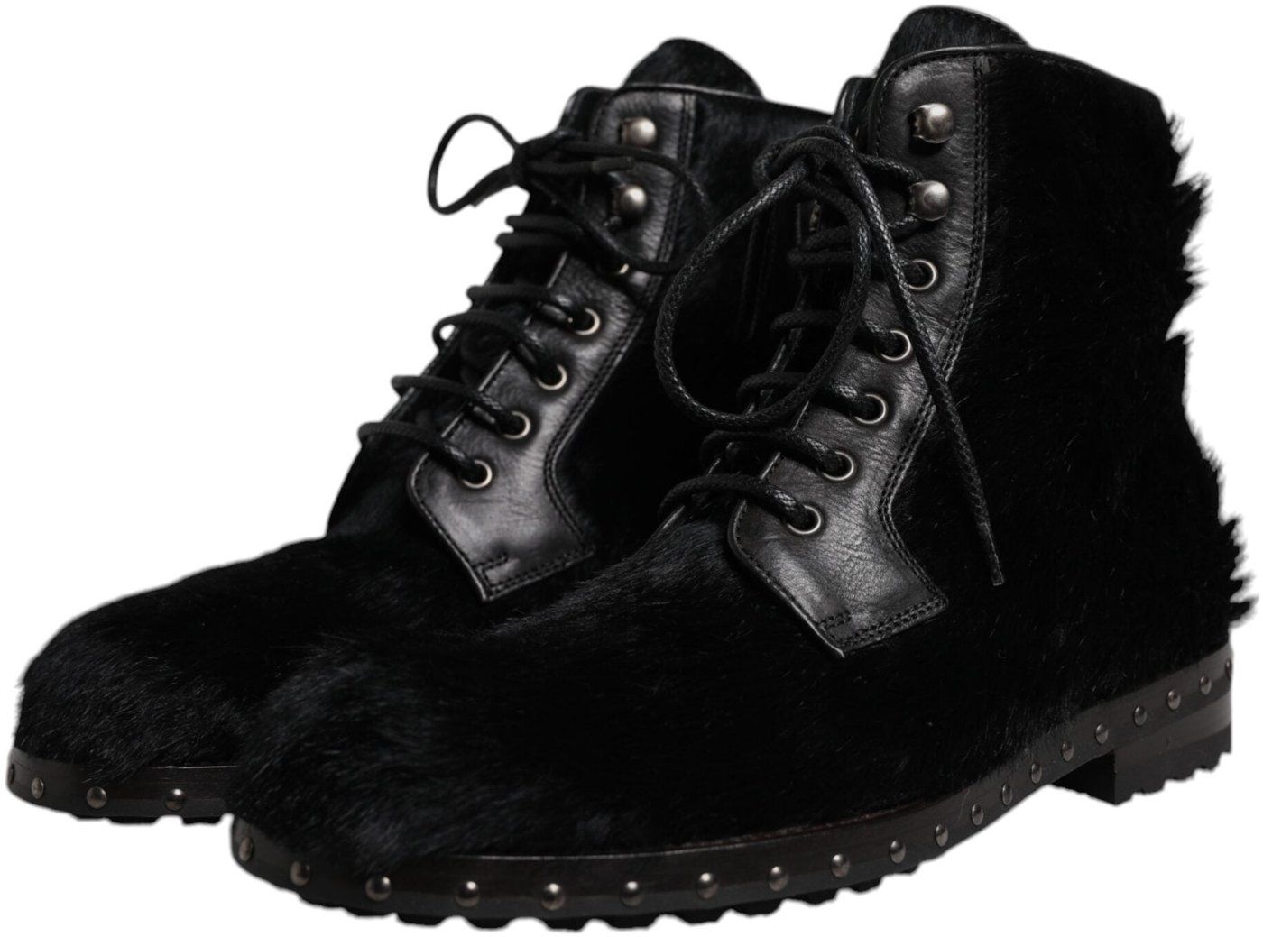 Dolce & Gabbana Black Pony Style Leather Mid Calf Boots Shoes