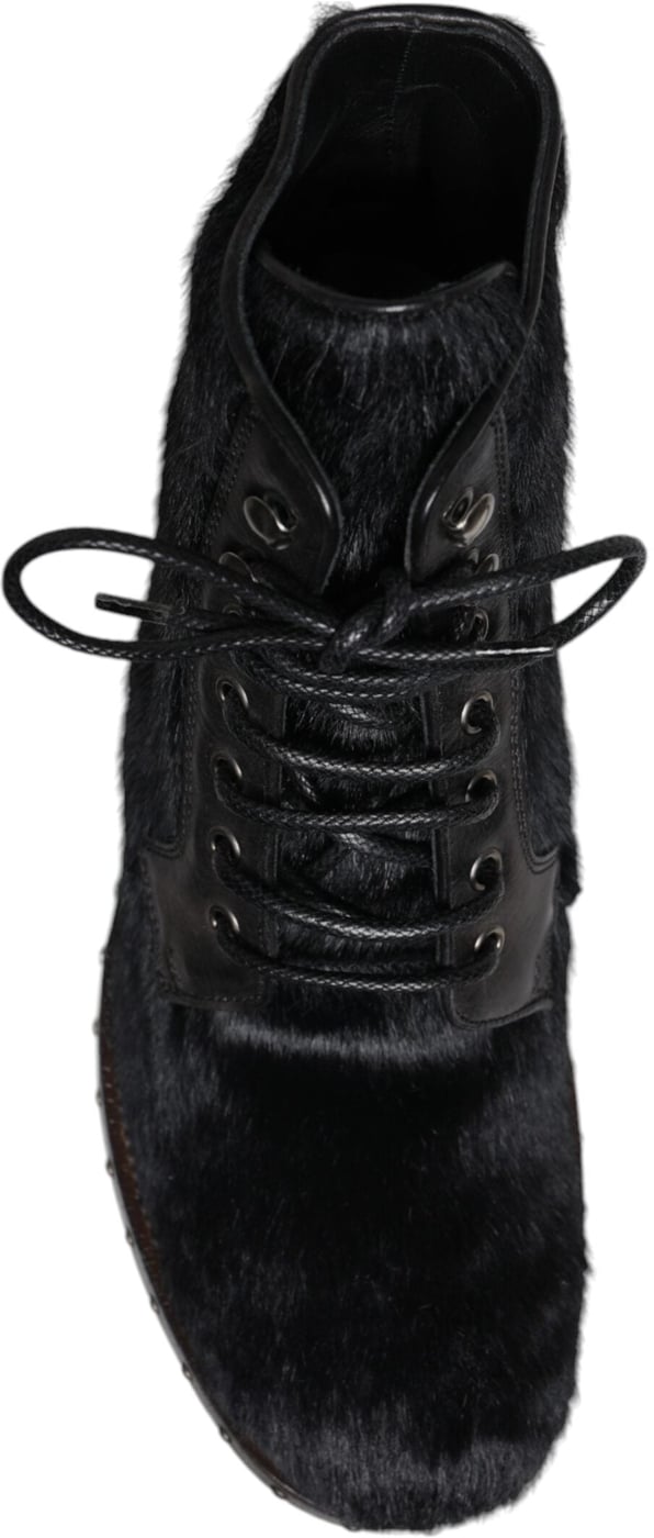 Dolce & Gabbana Black Pony Style Leather Mid Calf Boots Shoes