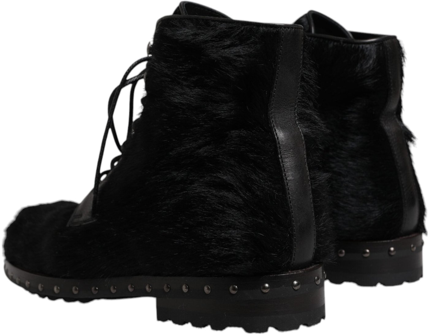 Dolce & Gabbana Black Pony Style Leather Mid Calf Boots Shoes
