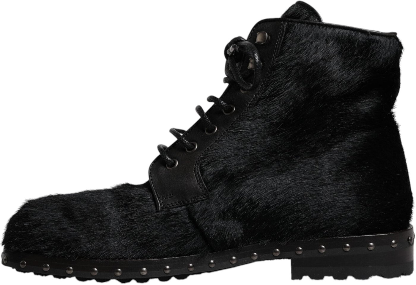 Dolce & Gabbana Black Pony Style Leather Mid Calf Boots Shoes
