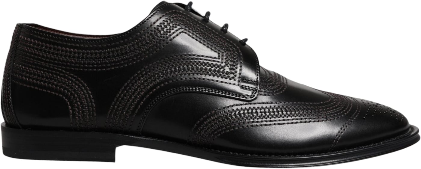 Dolce & Gabbana Black Embroidered Classic Leather Derby Dress Shoes