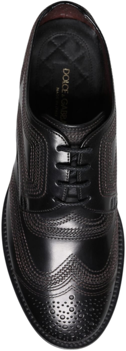 Dolce & Gabbana Black Embroidered Classic Leather Derby Dress Shoes