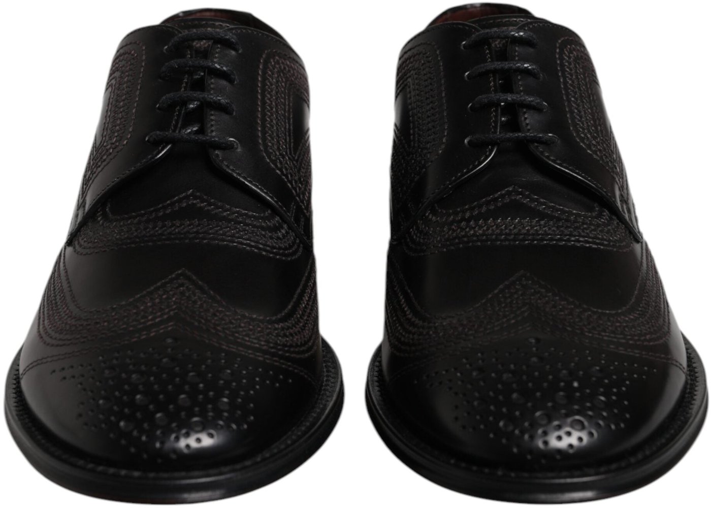 Dolce & Gabbana Black Embroidered Classic Leather Derby Dress Shoes