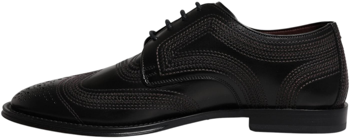 Dolce & Gabbana Black Embroidered Classic Leather Derby Dress Shoes