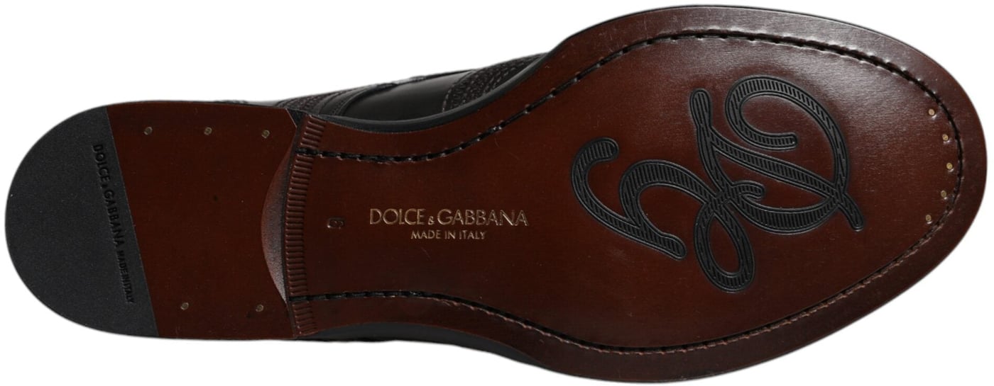 Dolce & Gabbana Black Embroidered Classic Leather Derby Dress Shoes
