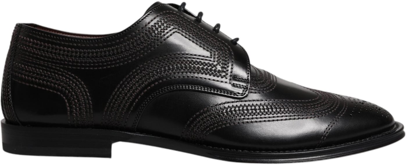 Dolce & Gabbana Black Embroidered Classic Leather Derby Dress Shoes