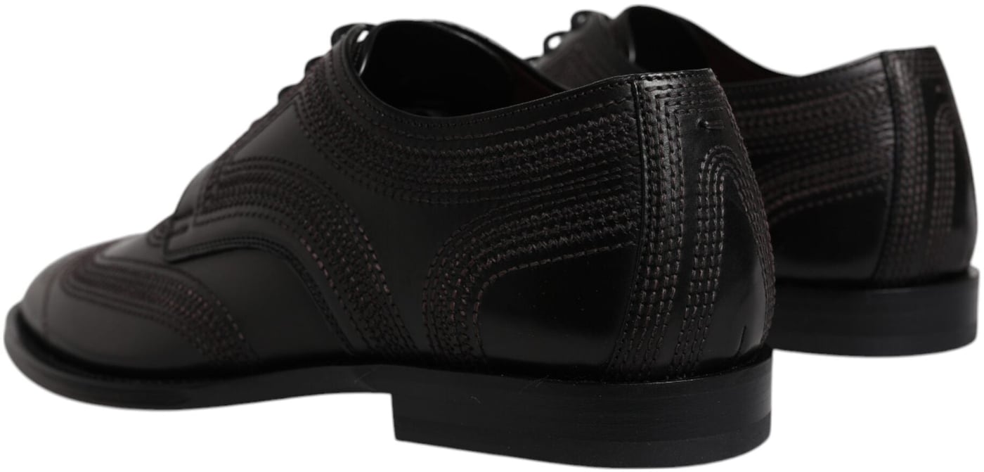 Dolce & Gabbana Black Embroidered Classic Leather Derby Dress Shoes