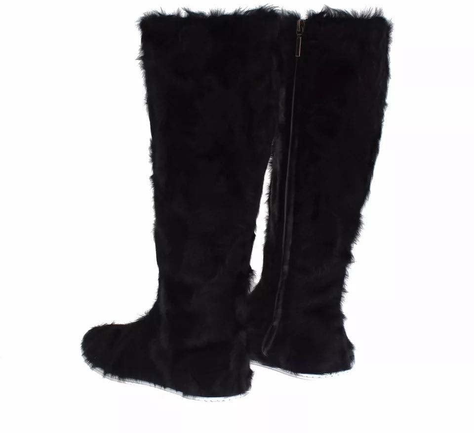Dolce & Gabbana Black Xiangao Lamb Fur Leather Boots Shoes