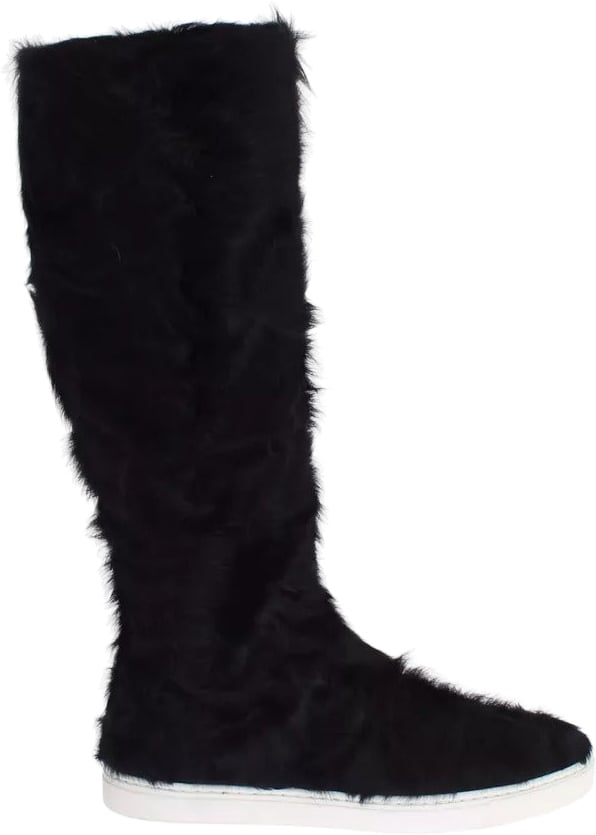 Dolce & Gabbana Black Xiangao Lamb Fur Leather Boots Shoes