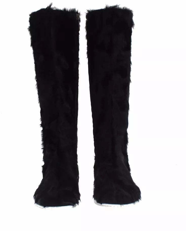 Dolce & Gabbana Black Xiangao Lamb Fur Leather Boots Shoes
