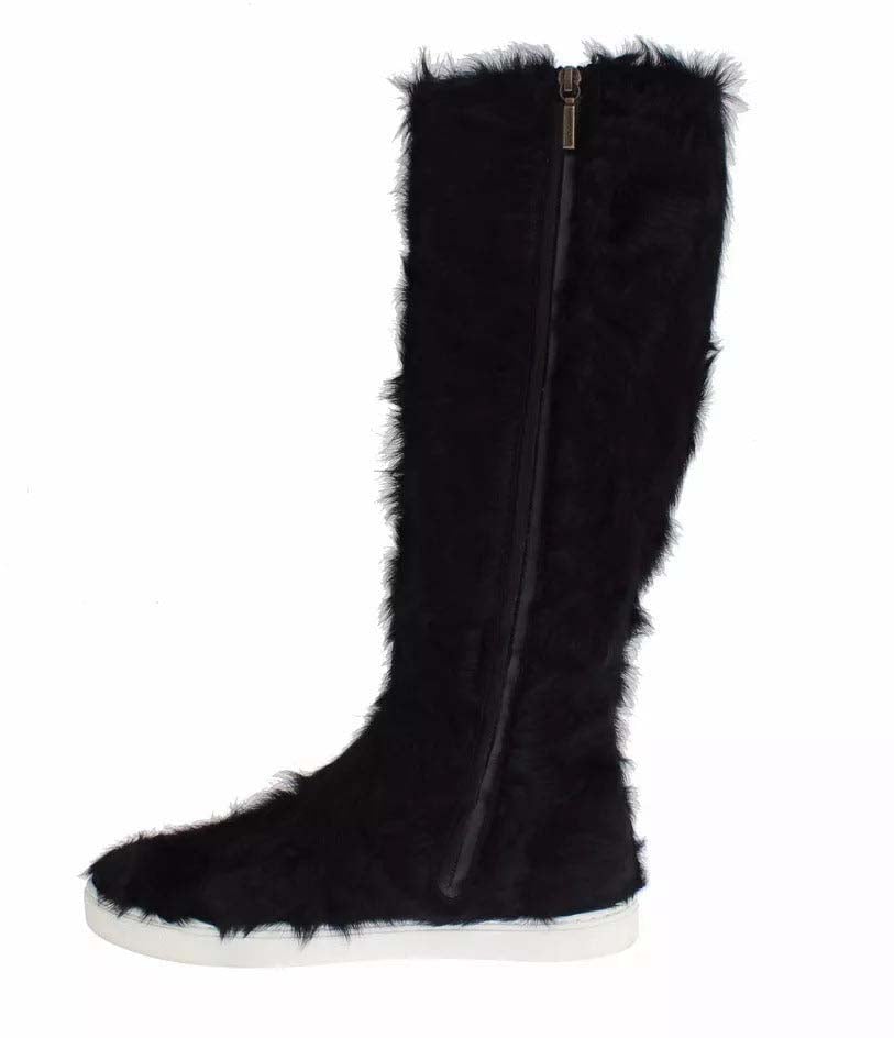 Dolce & Gabbana Black Xiangao Lamb Fur Leather Boots Shoes