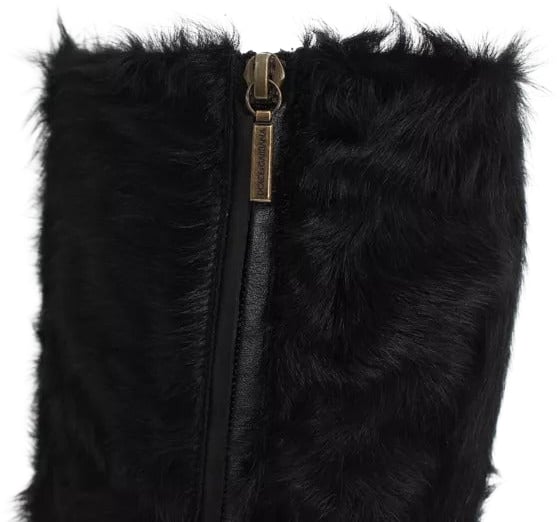 Dolce & Gabbana Black Xiangao Lamb Fur Leather Boots Shoes