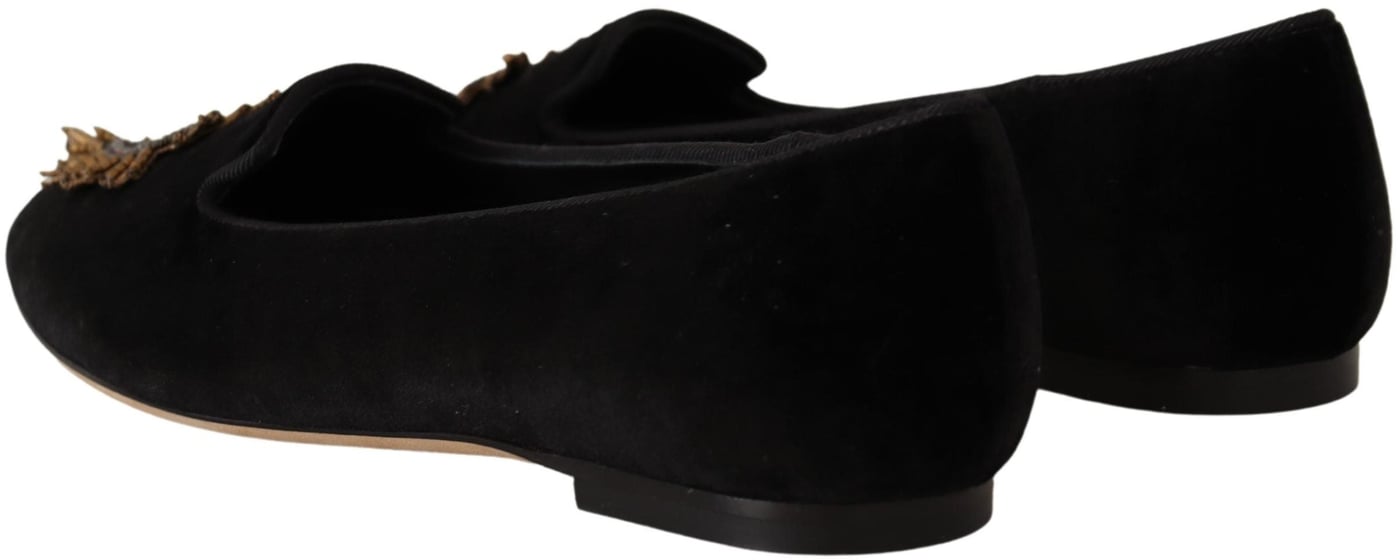 Dolce & Gabbana Black DG Sacred Heart Patch Slip On Flat Shoes