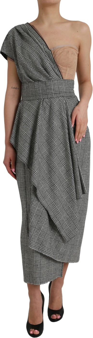 Dolce & Gabbana Gray Beige Layered One Shoulder Maxi Dress