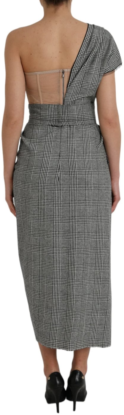 Dolce & Gabbana Gray Beige Layered One Shoulder Maxi Dress