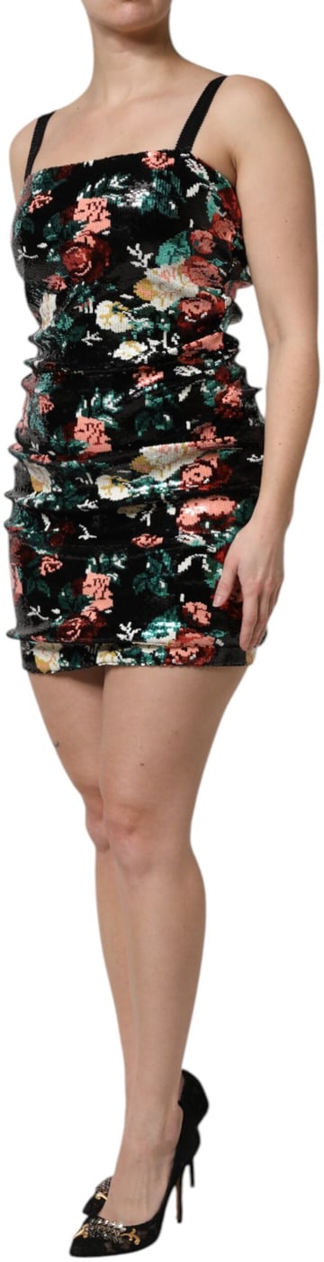 Dolce & Gabbana Black Floral Sequin Sleeveless Sheath Dress