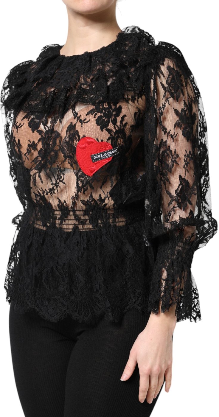 Dolce & Gabbana Black Cotton Floral Lace Women Blouse Top