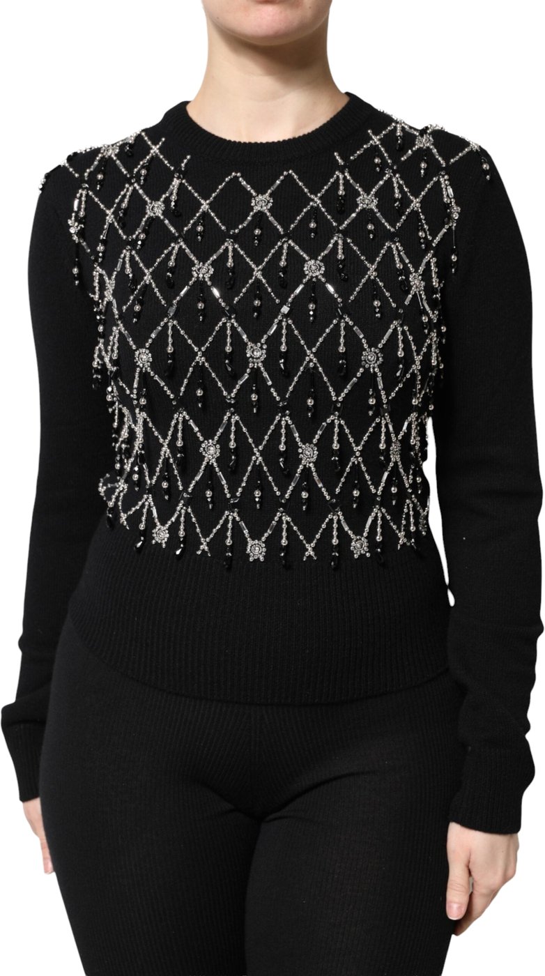 Dolce & Gabbana Black Cashmere Embellished Long Sleeves Top