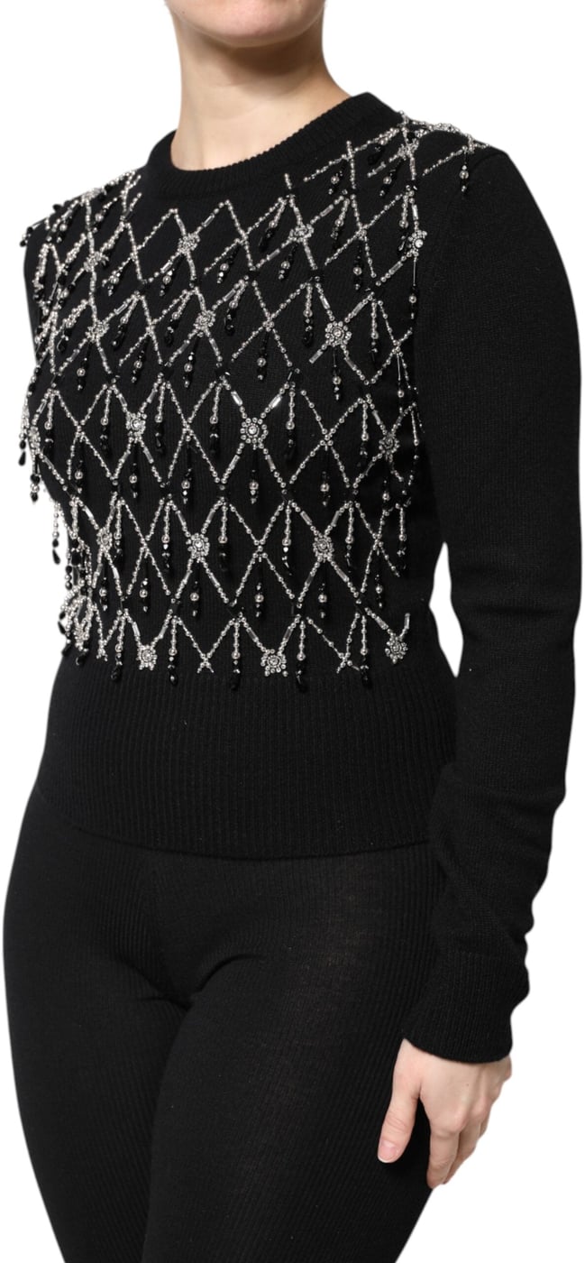 Dolce & Gabbana Black Cashmere Embellished Long Sleeves Top