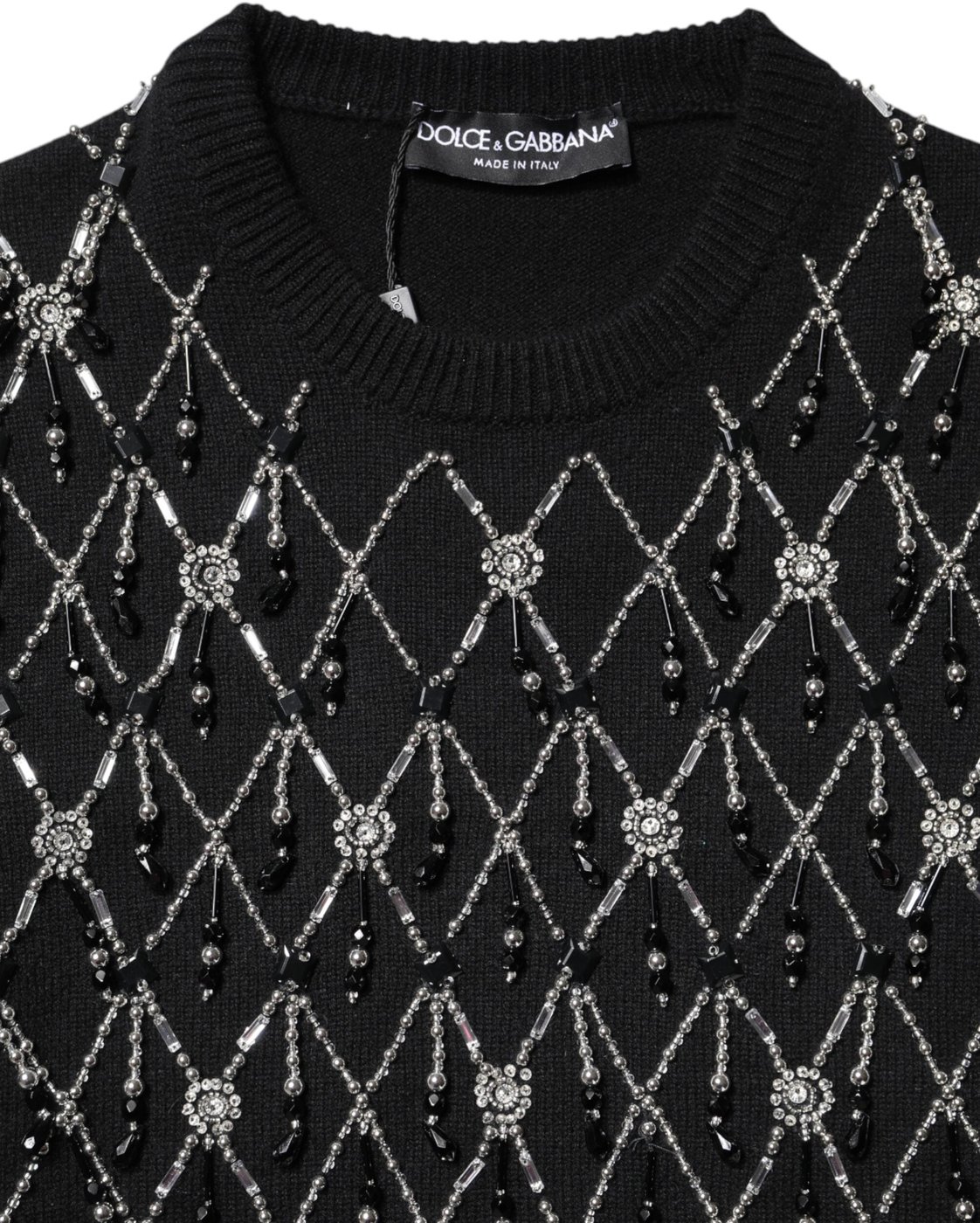 Dolce & Gabbana Black Cashmere Embellished Long Sleeves Top