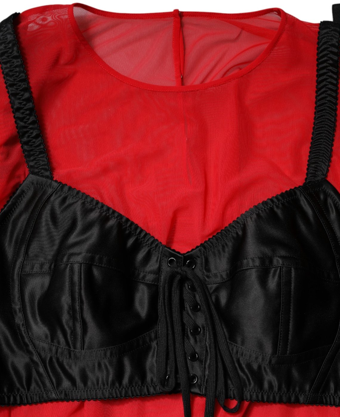 Dolce & Gabbana Red Black Bustier Detailing Long Sleeves Top
