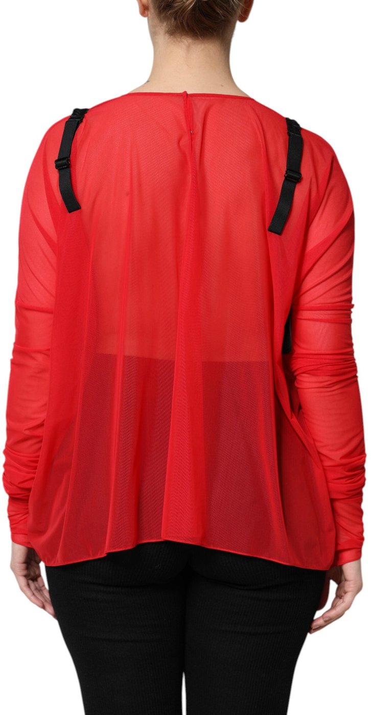 Dolce & Gabbana Red Black Bustier Detailing Long Sleeves Top