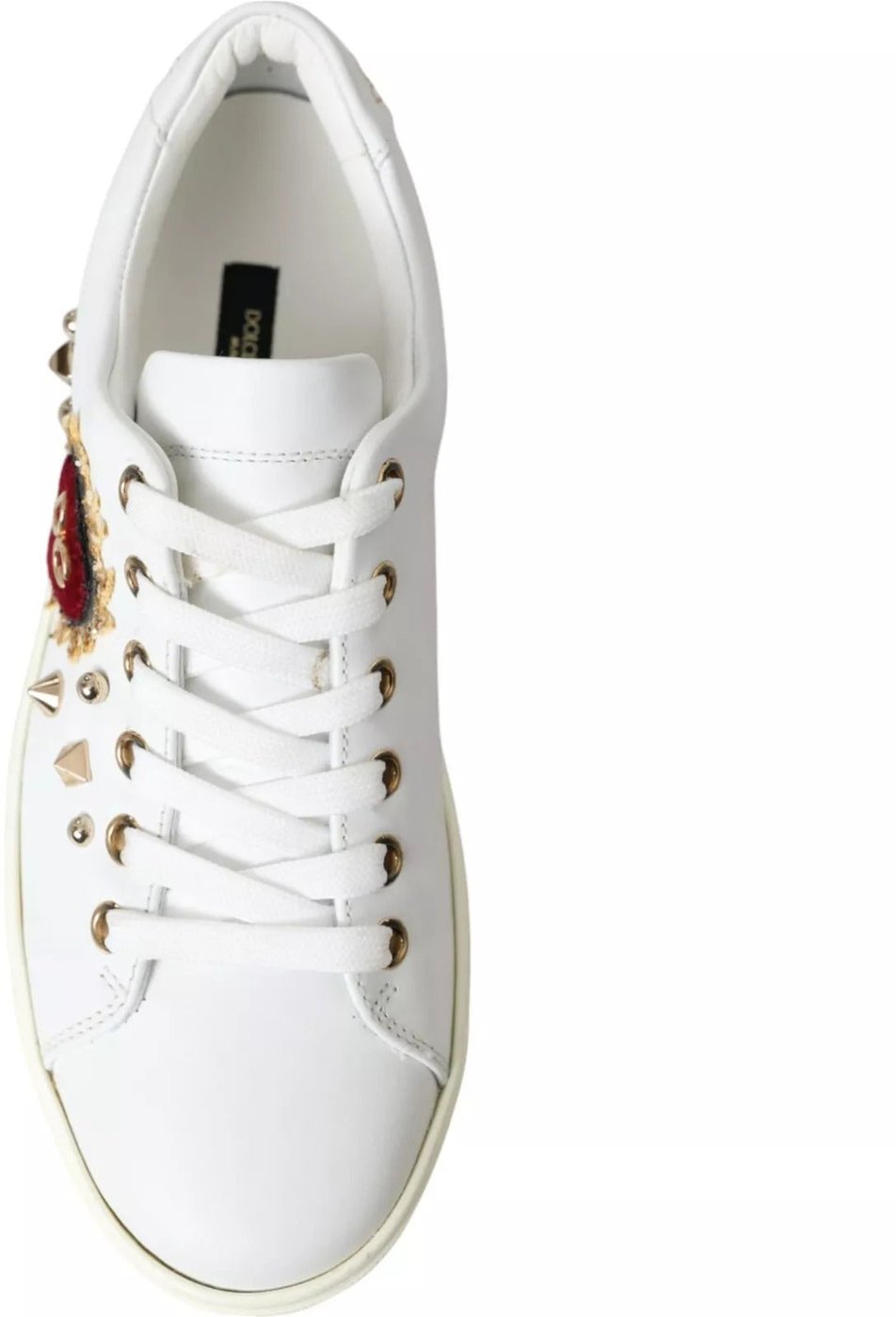 Dolce & Gabbana White Leather Gold Red Heart Sneakers Shoes