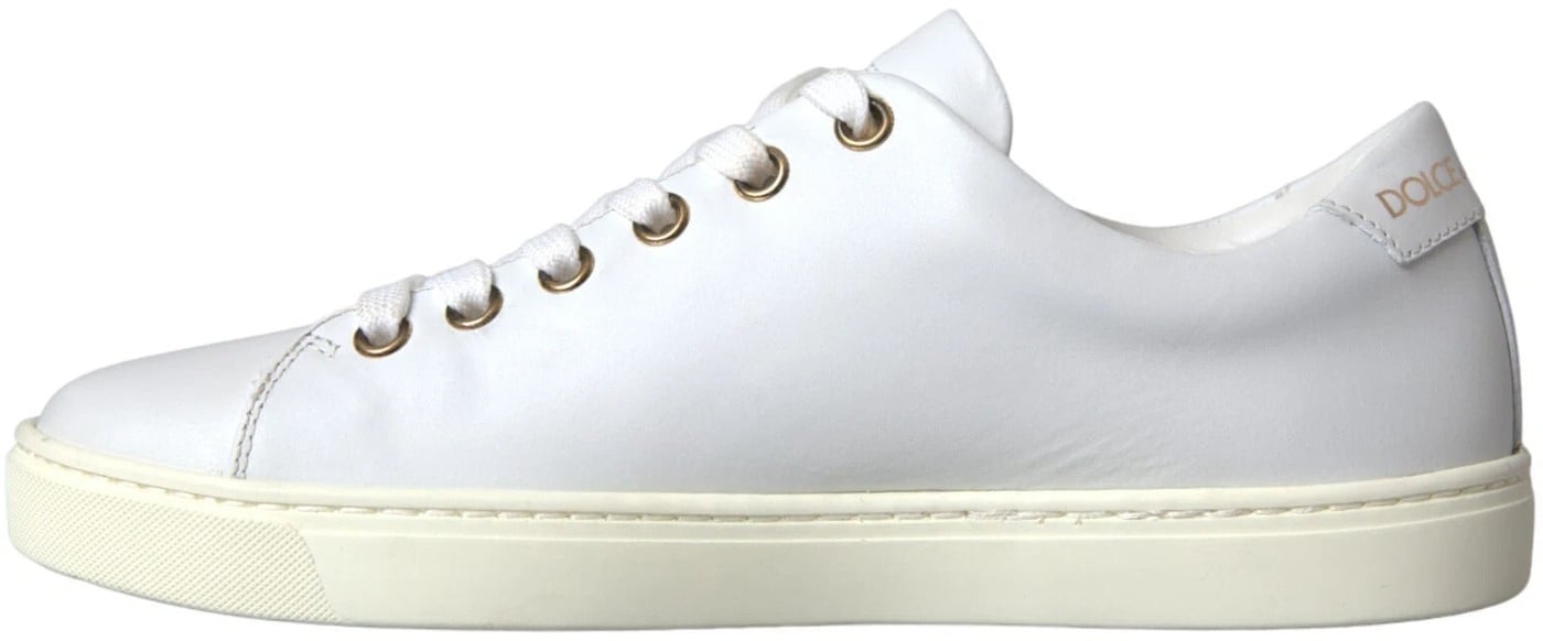 Dolce & Gabbana White Leather Gold Red Heart Sneakers Shoes