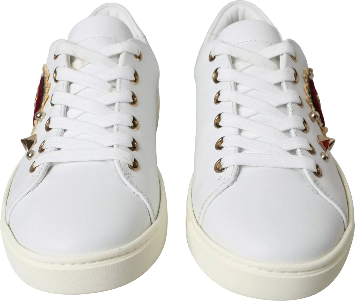 Dolce & Gabbana White Leather Gold Red Heart Sneakers Shoes