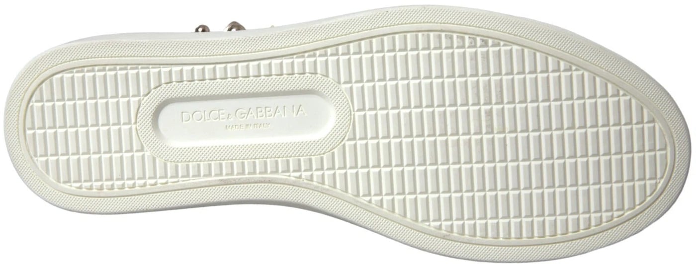 Dolce & Gabbana White Leather Gold Red Heart Sneakers Shoes