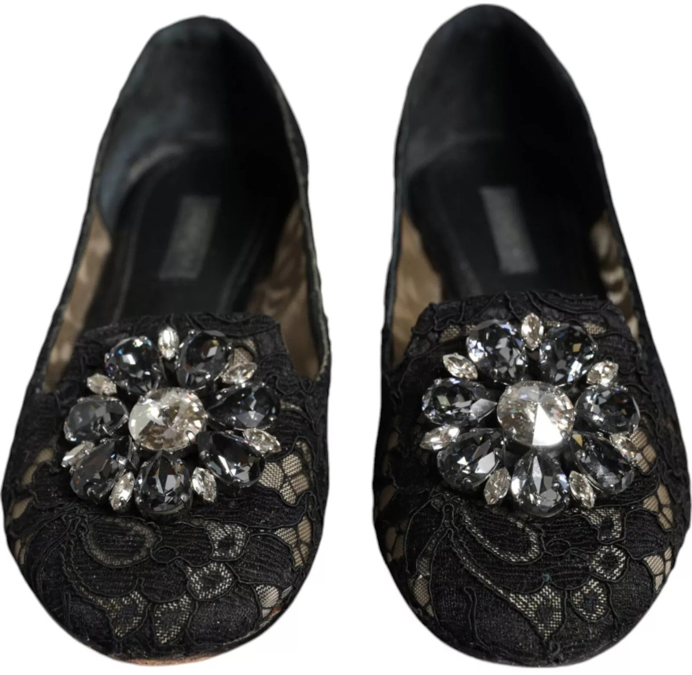 Dolce & Gabbana Black Lace Crystal Ballet Flats Loafer Shoes