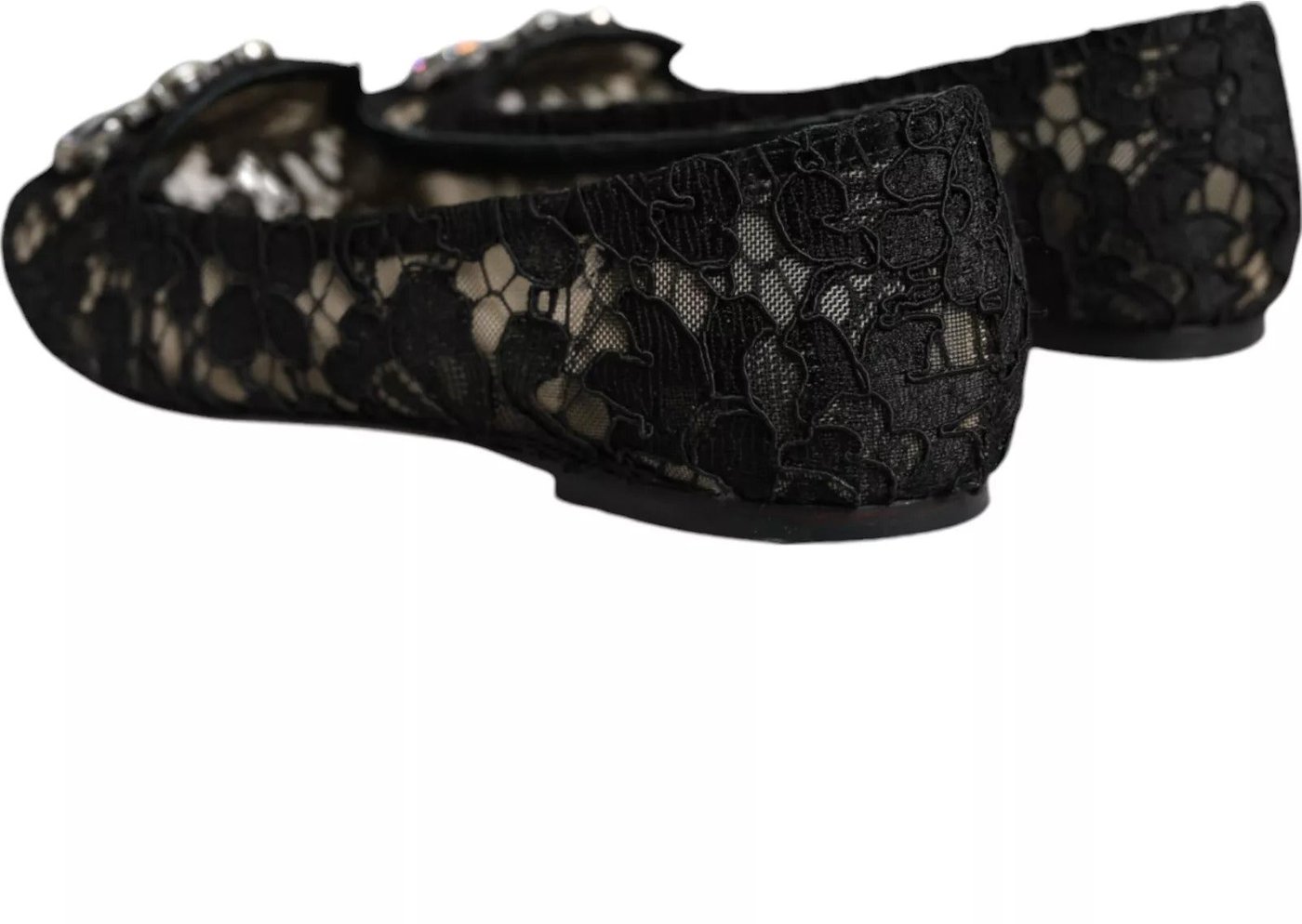 Dolce & Gabbana Black Lace Crystal Ballet Flats Loafer Shoes