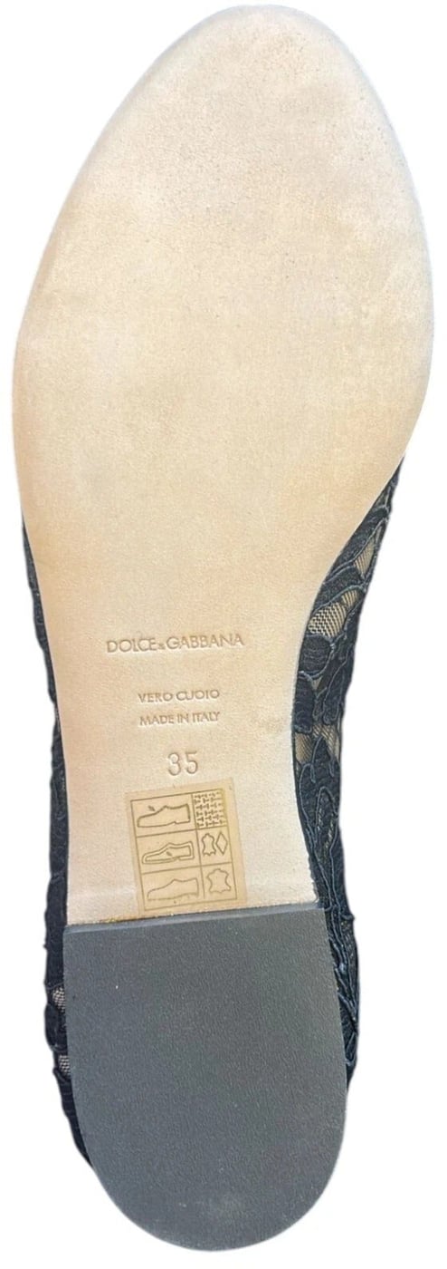 Dolce & Gabbana Black Lace Crystal Ballet Flats Loafer Shoes