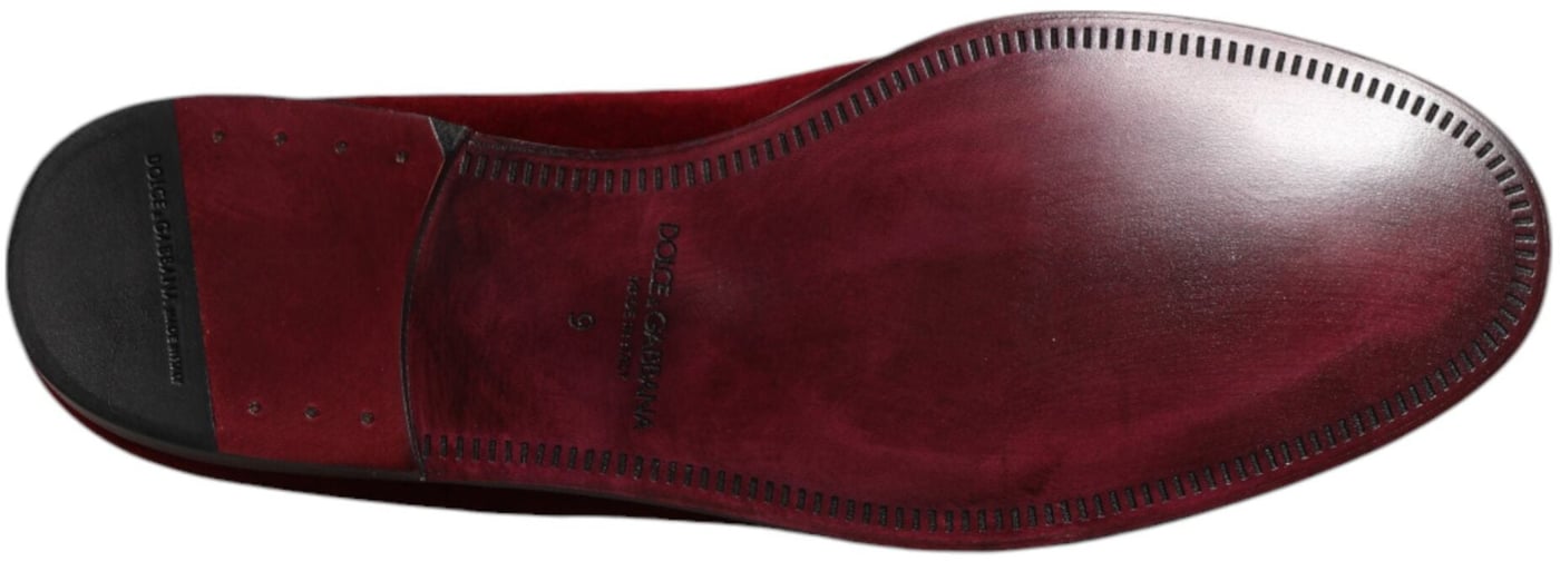 Dolce & Gabbana Red Cotton Velvet Slip On Loafers Formal Shoes