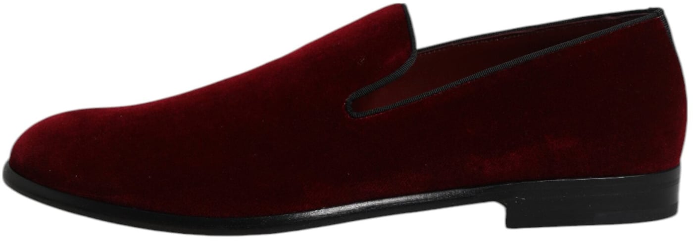 Dolce & Gabbana Red Cotton Velvet Slip On Loafers Formal Shoes