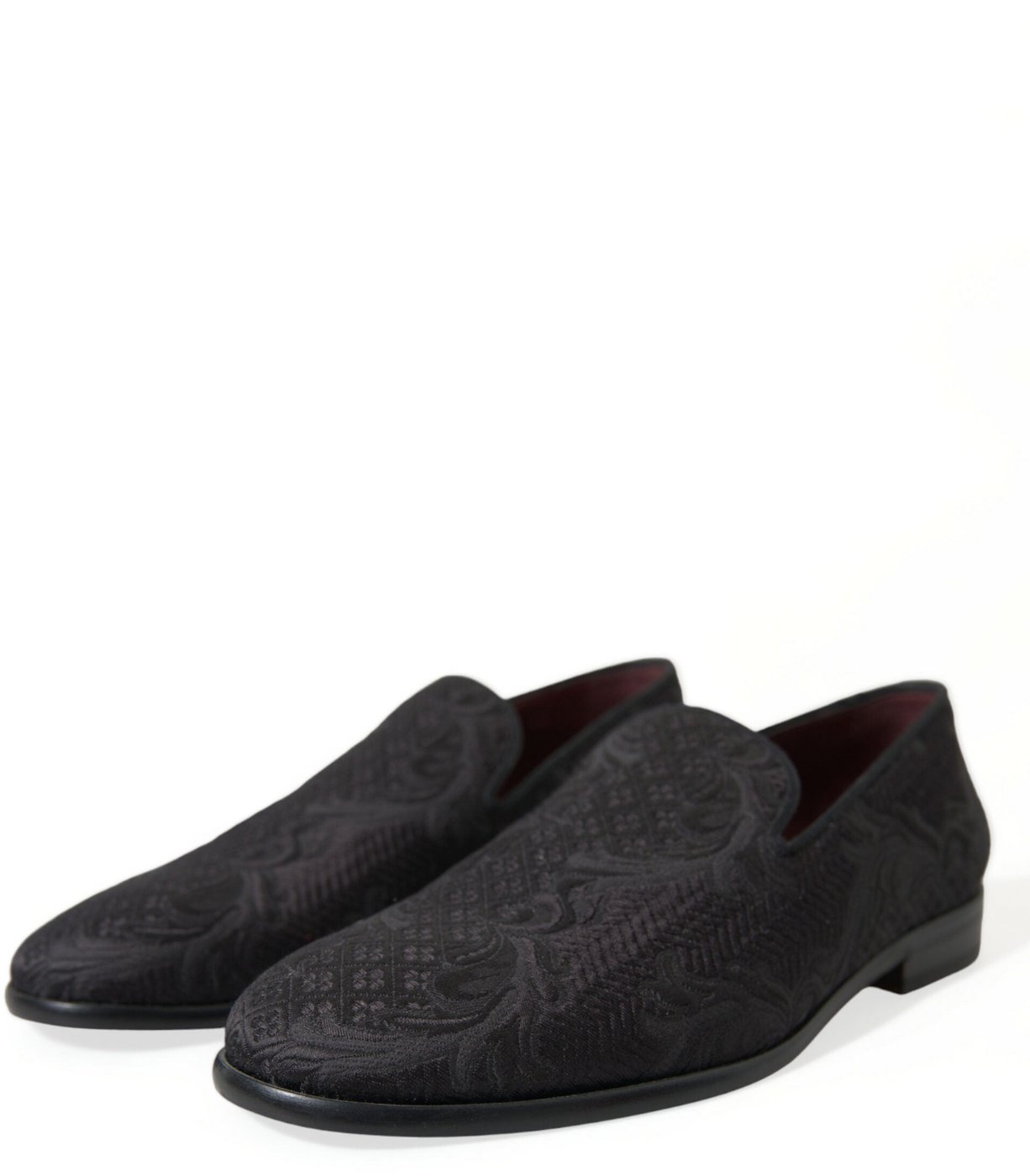 Dolce & Gabbana Black Brocade Men Slip On Loafer Dress Shoes