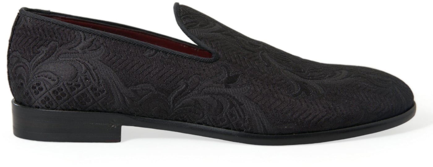 Dolce & Gabbana Black Brocade Men Slip On Loafer Dress Shoes
