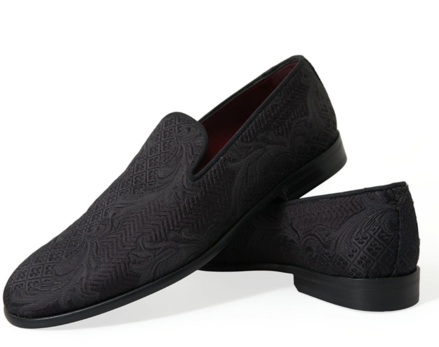 Dolce & Gabbana Black Brocade Men Slip On Loafer Dress Shoes