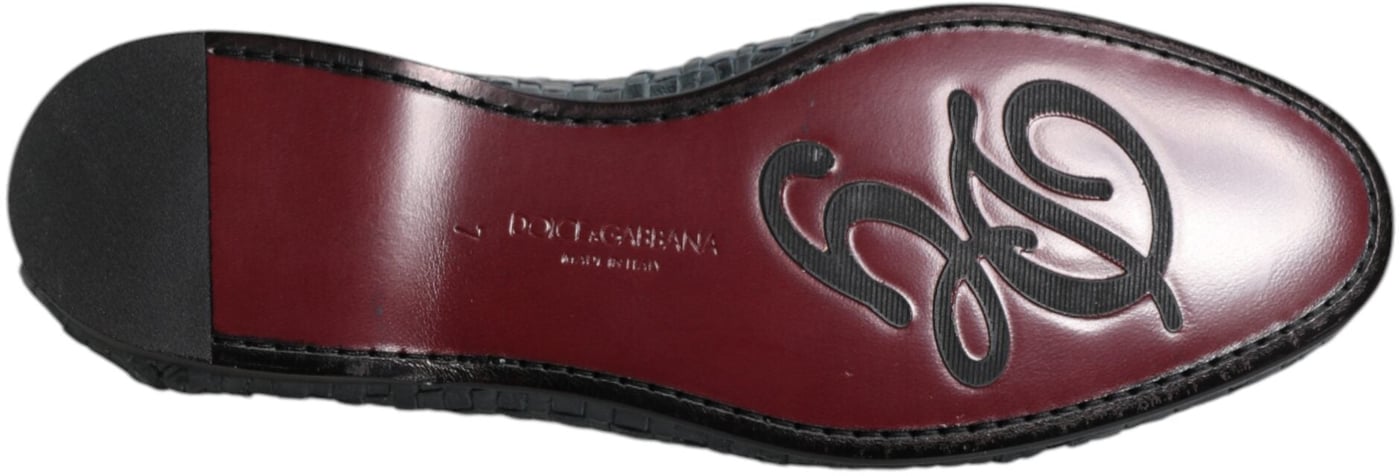 Dolce & Gabbana Blue Woven Leather Slip On Loafers Shoes