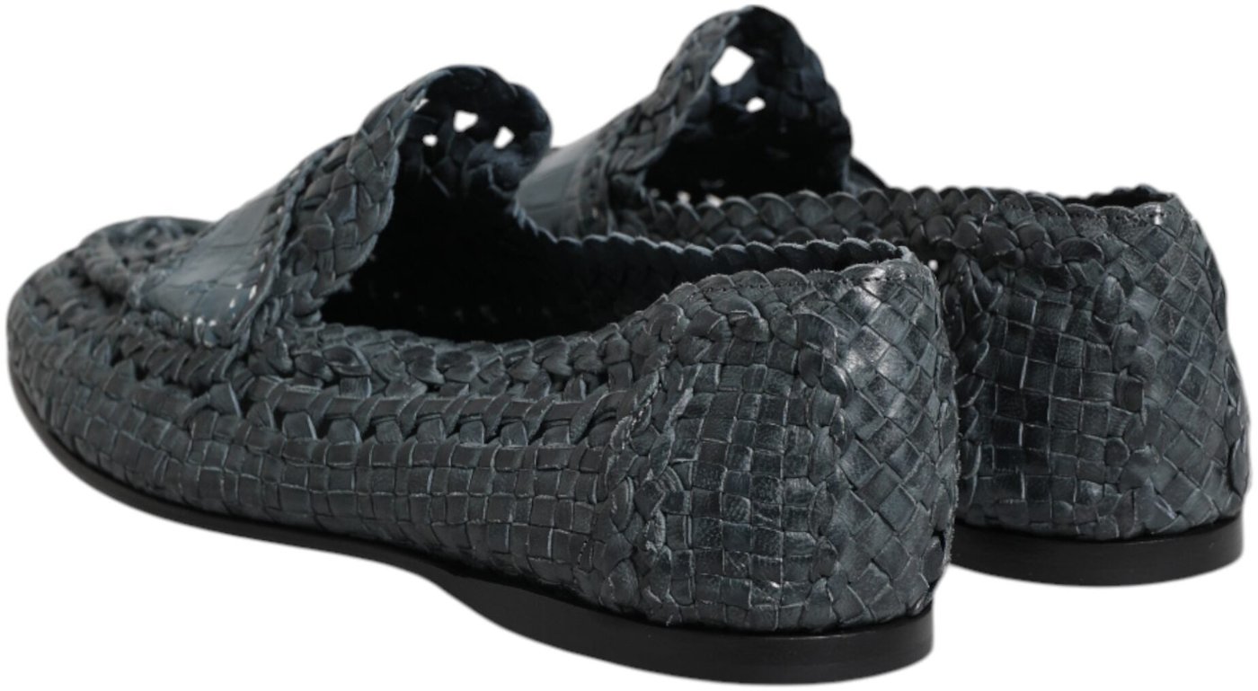 Dolce & Gabbana Blue Woven Leather Slip On Loafers Shoes