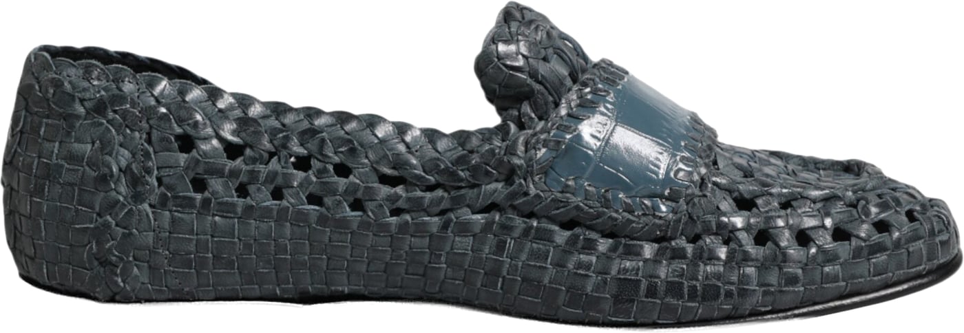 Dolce & Gabbana Blue Woven Leather Slip On Loafers Shoes