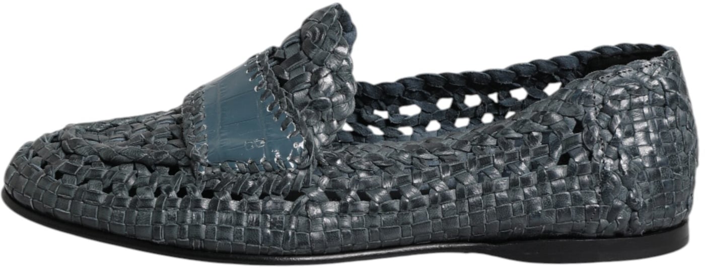 Dolce & Gabbana Blue Woven Leather Slip On Loafers Shoes