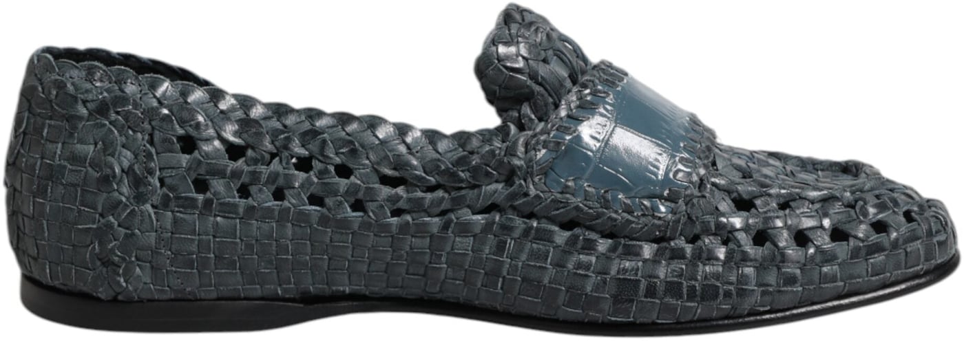 Dolce & Gabbana Blue Woven Leather Slip On Loafers Shoes