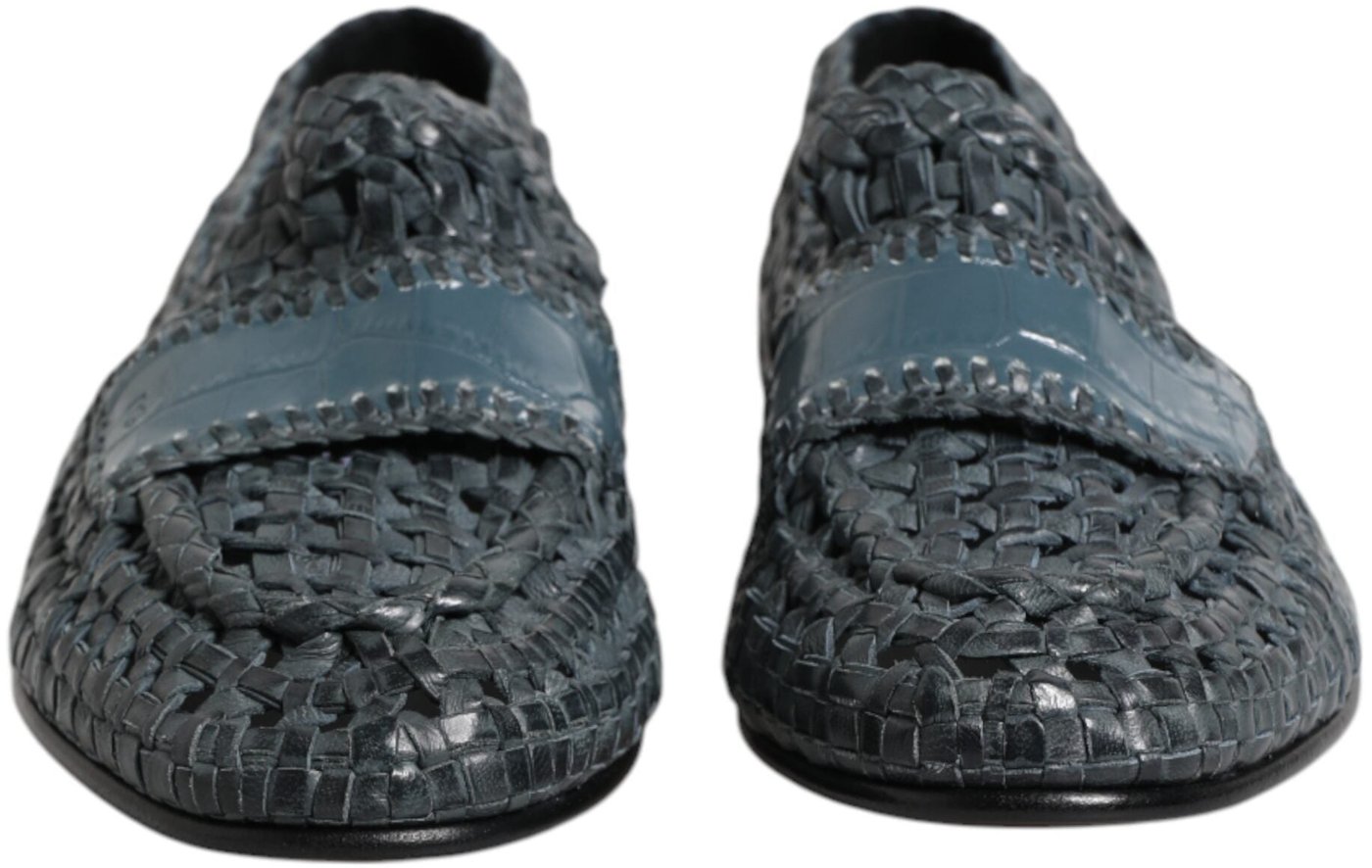 Dolce & Gabbana Blue Woven Leather Slip On Loafers Shoes