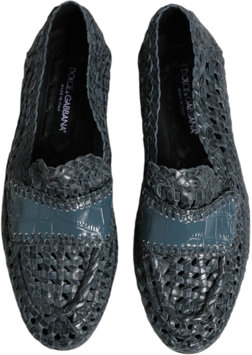 Dolce & Gabbana Blue Woven Leather Slip On Loafers Shoes